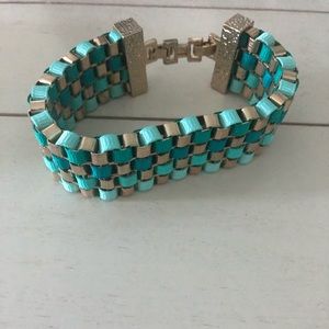 Aqua and gold cuff bracelet